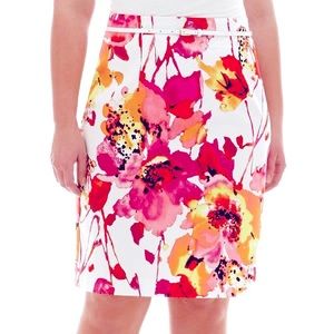 🌸 Worthington Floral Print Pencil Skirt | Size 14P | Pink & White | Like New